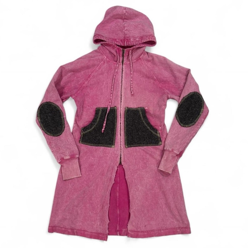 Y2K vintage Riley duster hoodie acid wash wool herringbone patch